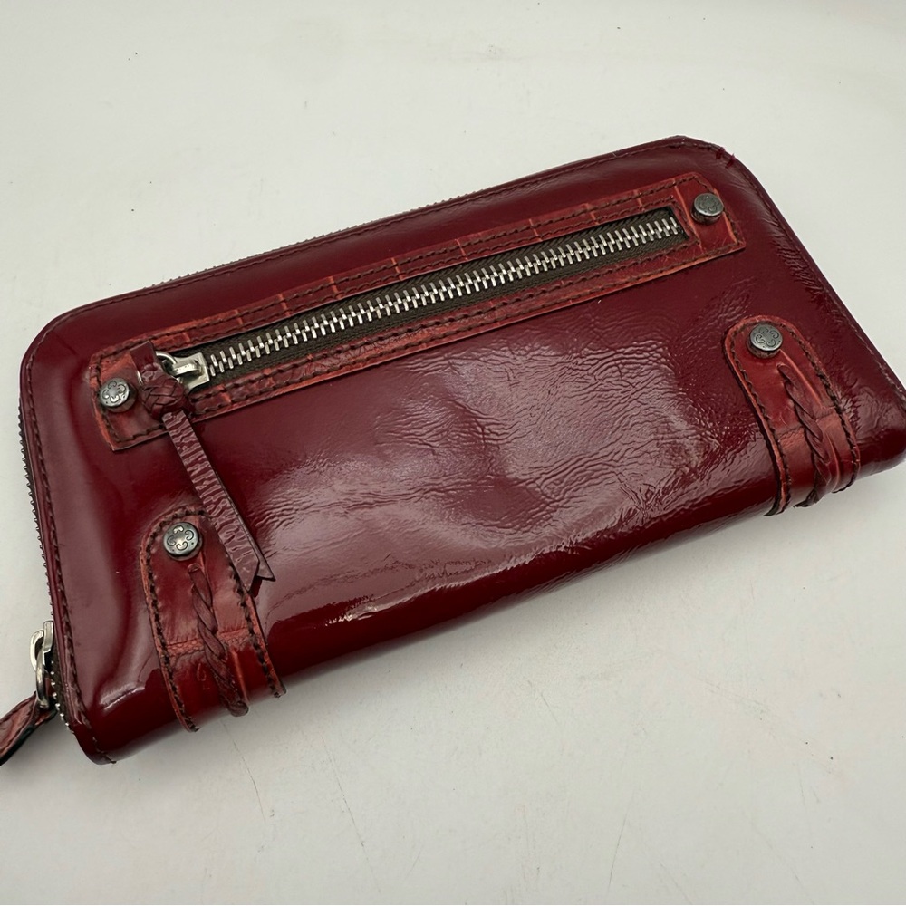 Brighton Red Patent Leather Zip Around Wallet Bifold